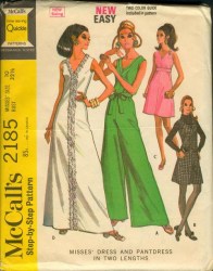 2185 1969 WOODSTOCK SLVLSS DRESS,PANTDRESS LENGTHS PATTERN 12